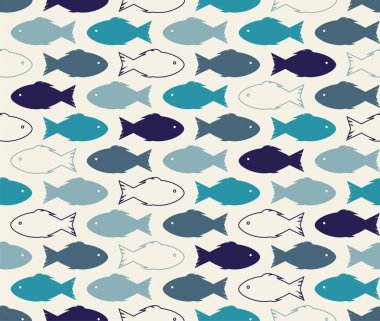 Denizin mavi güzel bir arka plan olduğunu. Doku elbise, duvar kağıdı için. Güzel mavi balık. Soyut vektör sorunsuz doku.
