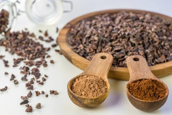 Cocoa Beans Cacao Powder Closeup Detail Macro Shot — Stock Photo, Image