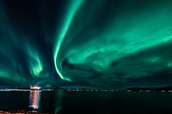 Aurora Borealis Nel Nord Della Norvegia Tromso City Tonsvik Scandinavia — Foto Stock