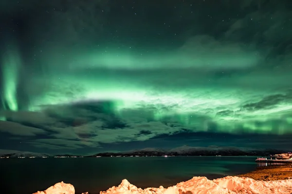 Aurora Borealis Nel Nord Della Norvegia Tromso City Tonsvik Scandinavia — Foto Stock