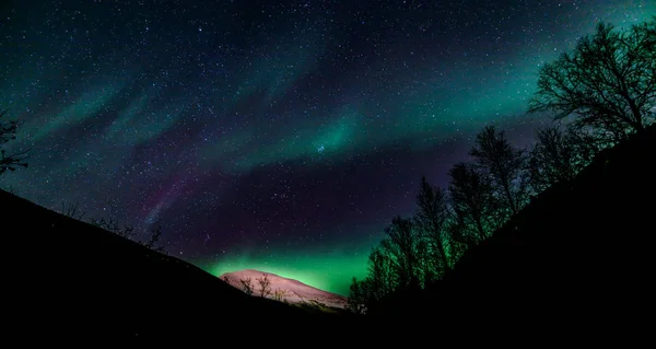 Aurora Borealis Zorza Polarna Tromsdalstiden Tromso Północna Norwegia — Zdjęcie stockowe