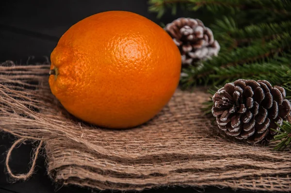 Orange Close Orange Sacking Bumps Sackcloth Christmas Fir — Stock Photo, Image