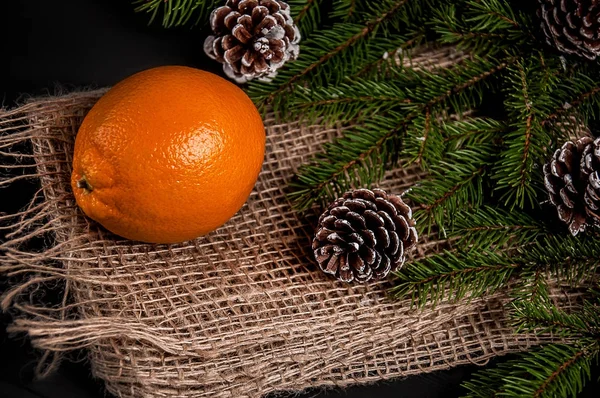 Orange Close Orange Sacking Bumps Sackcloth Christmas Fir — Stock Photo, Image