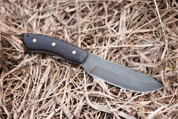 Нож, лежащий в соломе — стоковое фото