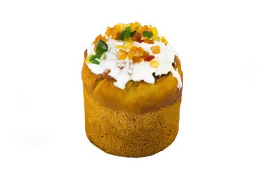 Paskalya pastası, beyaz arka planda şekerli meyveli..