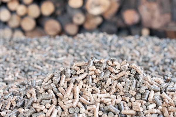 Pile of wooden pellets