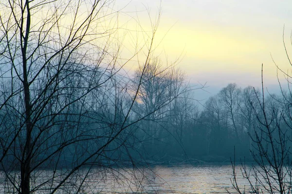 Morgennebel Auf Dem Fluss Bei Sonnenaufgang — Stockfoto