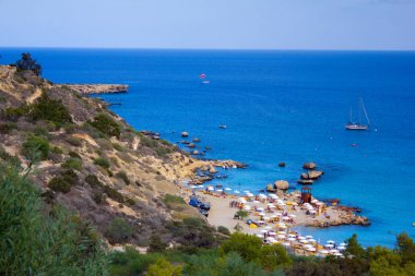 Güzel deniz manzara Protaras giderken Ayia Napa Cape Greco, Kıbrıs çevresinde