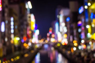 Gece ışık bokeh Osaka City, bulanık ışık Dotonbori mahalle, Japonya