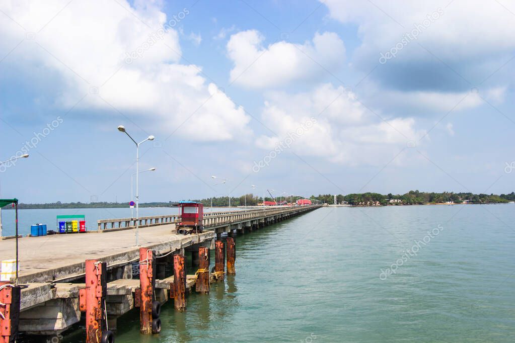 Laem Sok pier is deep sea port a long concrete jetty extended into the sea for ferry services to Koh Kood and chang island, Located ao yai, mueang district, Trat, Thailand.