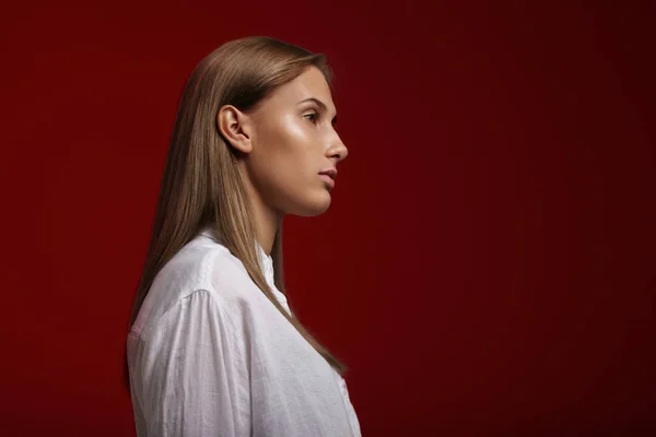 Woman wears white  shirt — Stock Photo, Image