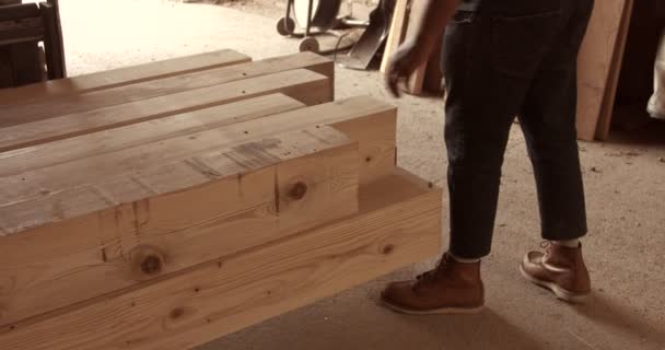 Homem toca uma madeira e vai embora — Vídeo de Stock