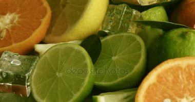 limen, portakal ve limon açmadan bir buz küpleri ile kompozisyon