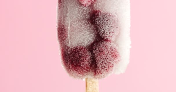 Raspberry frozen ice cream stick — Stock Video