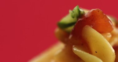 Düdük makarna makarna bir çatal portre üzerinde