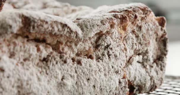 Primer plano de pastel de brioche. textura de la torta con pasas . — Vídeo de stock