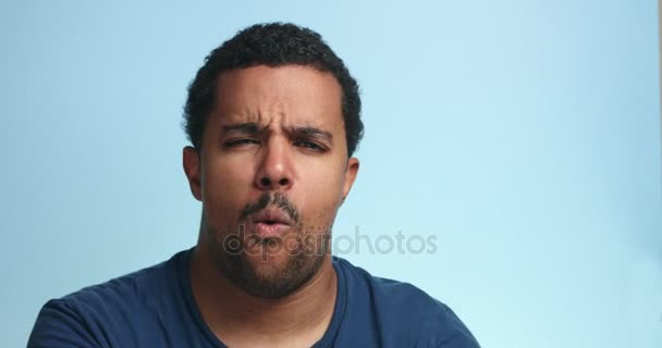 Wow surprized portrait of black mixed race man — Stock Video