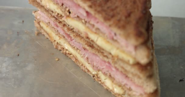 Haciendo un sándwich artesanal de jamón y queso — Vídeo de stock