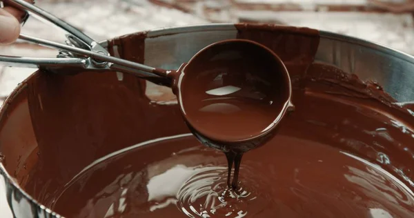 liquid chocolate in chocolate fabric, making chocolate bars
