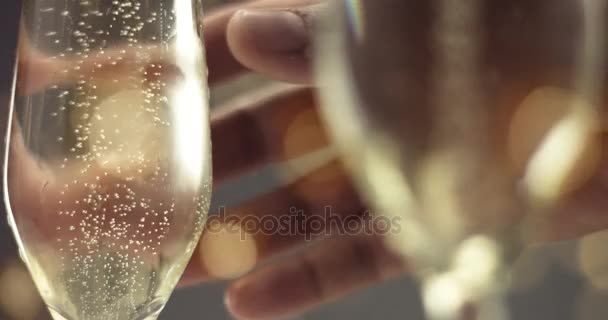 Muž zvedl sklenku šampaňského s bublinkami — Stock video