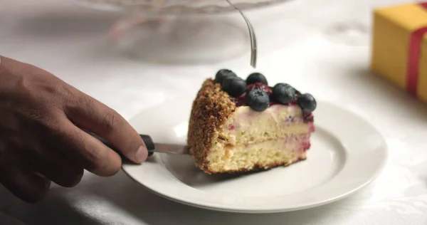 Delicioso pastel con crema de natillas y arándanos —  Fotos de Stock