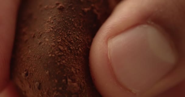 Τρούφα σοκολάτας υφή κινηματογράφηση σε πρώτο πλάνο — Αρχείο Βίντεο