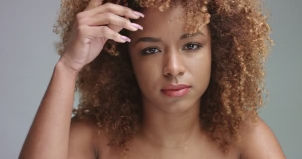 Smíšené rasy černý žena s neutrální portrét — Stock video