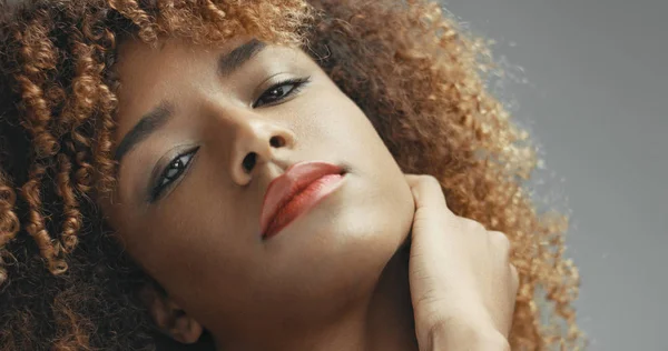 Blandad ras svart kvinna med neutrala makeup porträtt — Stockfoto