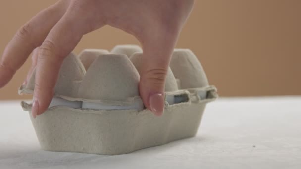 Caixa com ovos de chiken branco — Vídeo de Stock