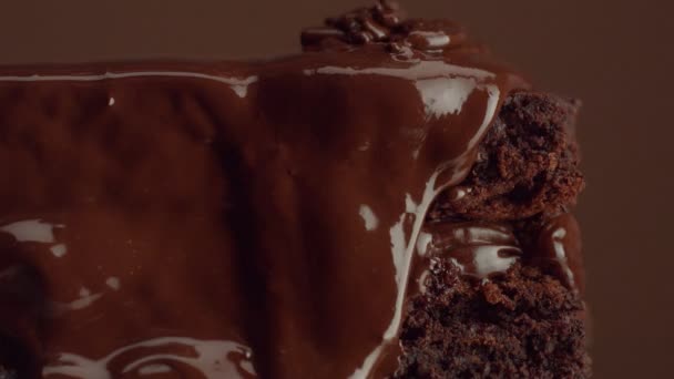 Bolo de chocolate com creme de chocolate com textura diferente — Vídeo de Stock