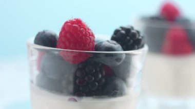 Şeffaf Yoğurt Dolu Bardaklar, Panna Cotta, Beyaz Vanilyalı Krema