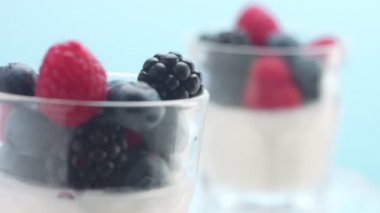 Şeffaf Yoğurt Dolu Bardaklar, Panna Cotta, Beyaz Vanilyalı Krema