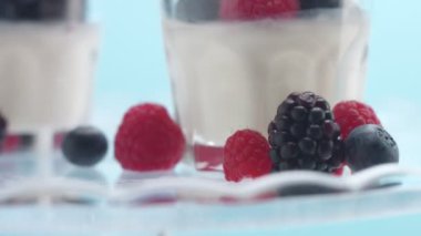 Şeffaf Yoğurt Dolu Bardaklar, Panna Cotta, Beyaz Vanilyalı Krema