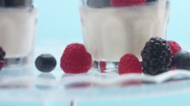 Şeffaf Yoğurt Dolu Bardaklar, Panna Cotta, Beyaz Vanilyalı Krema