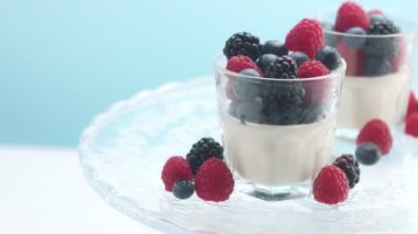 Şeffaf Yoğurt Dolu Bardaklar, Panna Cotta, Beyaz Vanilyalı Krema