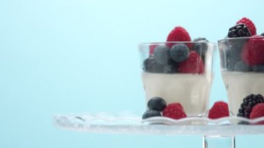 Şeffaf Yoğurt Dolu Bardaklar, Panna Cotta, Beyaz Vanilyalı Krema