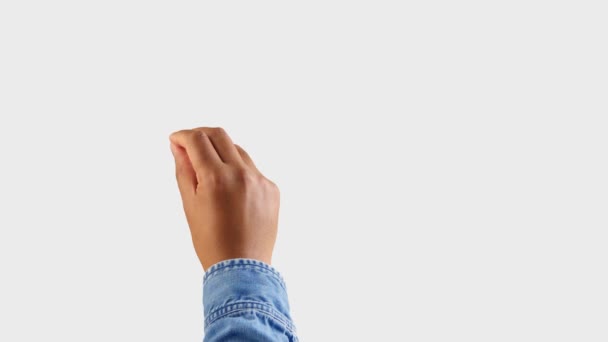 Mixed race deep skin tone male hand makes a zoom gesture on white — Stock video