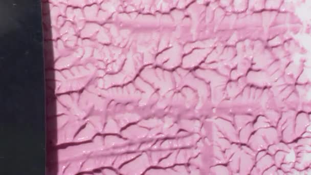 Vloeibare blush romige blush textuur gladgestreken door stalen spatel — Stockvideo