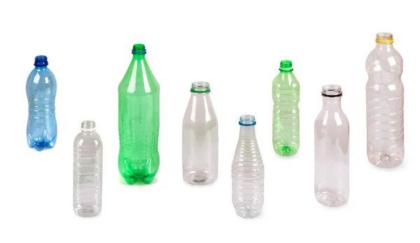 Botellas Plástico Aisladas Sobre Fondo Blanco — Foto de Stock