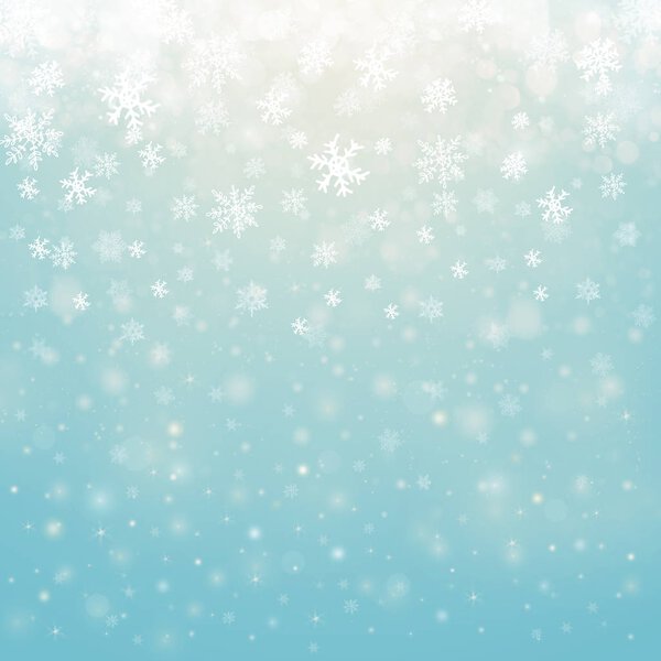 Christmas winter abstract background with snowflakes, bokeh lights and place for text. Christmas New Year's wallpaper