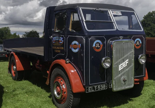 Blue vintage ERF truck at a village show — Stock Photo, Image