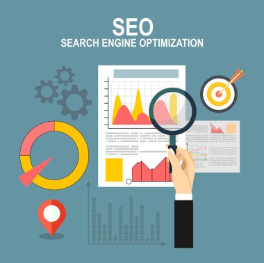 Düz tasarım modern vektör çizim simgeler kümesi Web sitesi Seo optimizasyonu, mobil pazarlama ve web analytics elemanları.