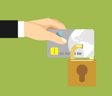 güvenli ödeme. kredi kartı ve asma kilit. vektör çizim