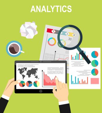 Analytics bilgi ve geliştirme web sitesi istatistik. Kavramlar için web afiş, baskılı ve promosyon malzemeleri