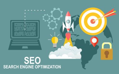 SEO Optimizasyon simgeler. Web geliştirme, internet pazarlama, web tasarım