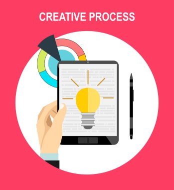 Düz tasarım vektör çizim modern yaratıcı tasarımcı çalışma alanı, sosyal medya, mobil cihazlar, reklam.