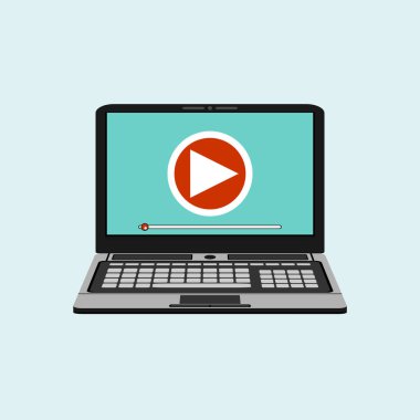 Dizüstü bilgisayar simgesi. Laptop ile izole video player simgesi. Oyun düğme sembolü. Vektör çizim