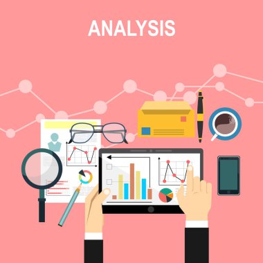 Düz illüstrasyon analytics tasarım. Modern düz tasarım kavramları web afiş için