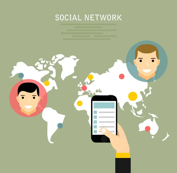 Social Network Vector Konzept Flat Design Illustration Für Webseiten Infografik — Stockvektor