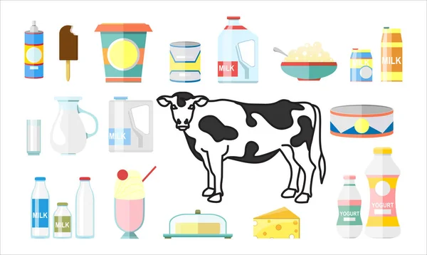 Conjunto Alimentos Dibujos Animados Productos Lácteos Ilustración Vectorial Aislado Blanco — Vector de stock